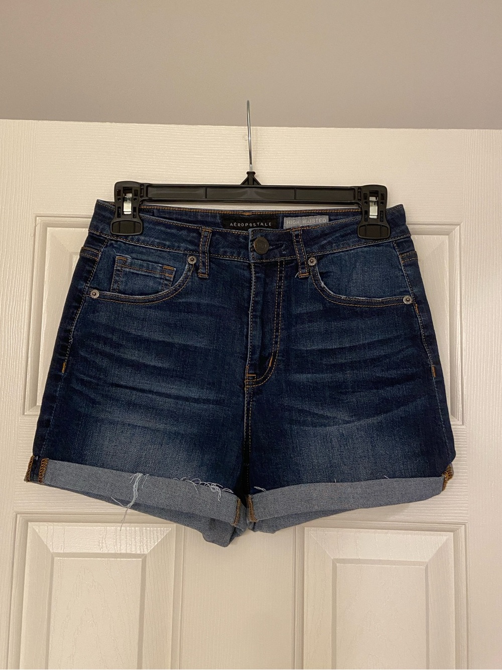 Aeropostale High-Waisted Midi Blue Denim Shorts